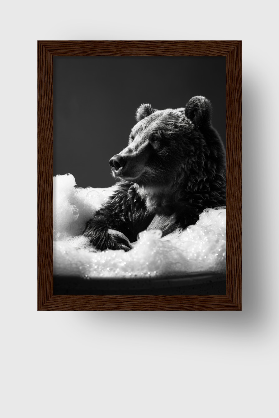 Fotografie Poster Bär Schaumbad schwarz-weiß