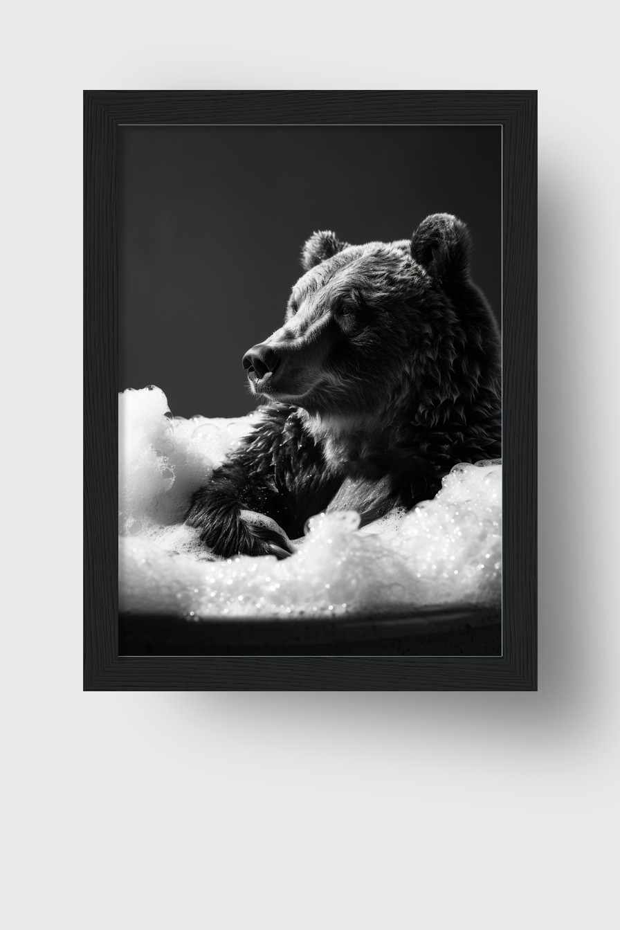 Fotografie Poster Bär Schaumbad schwarz-weiß