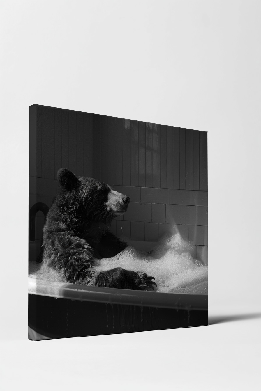Fotografie Poster Bär Badewanne schwarz-weiß