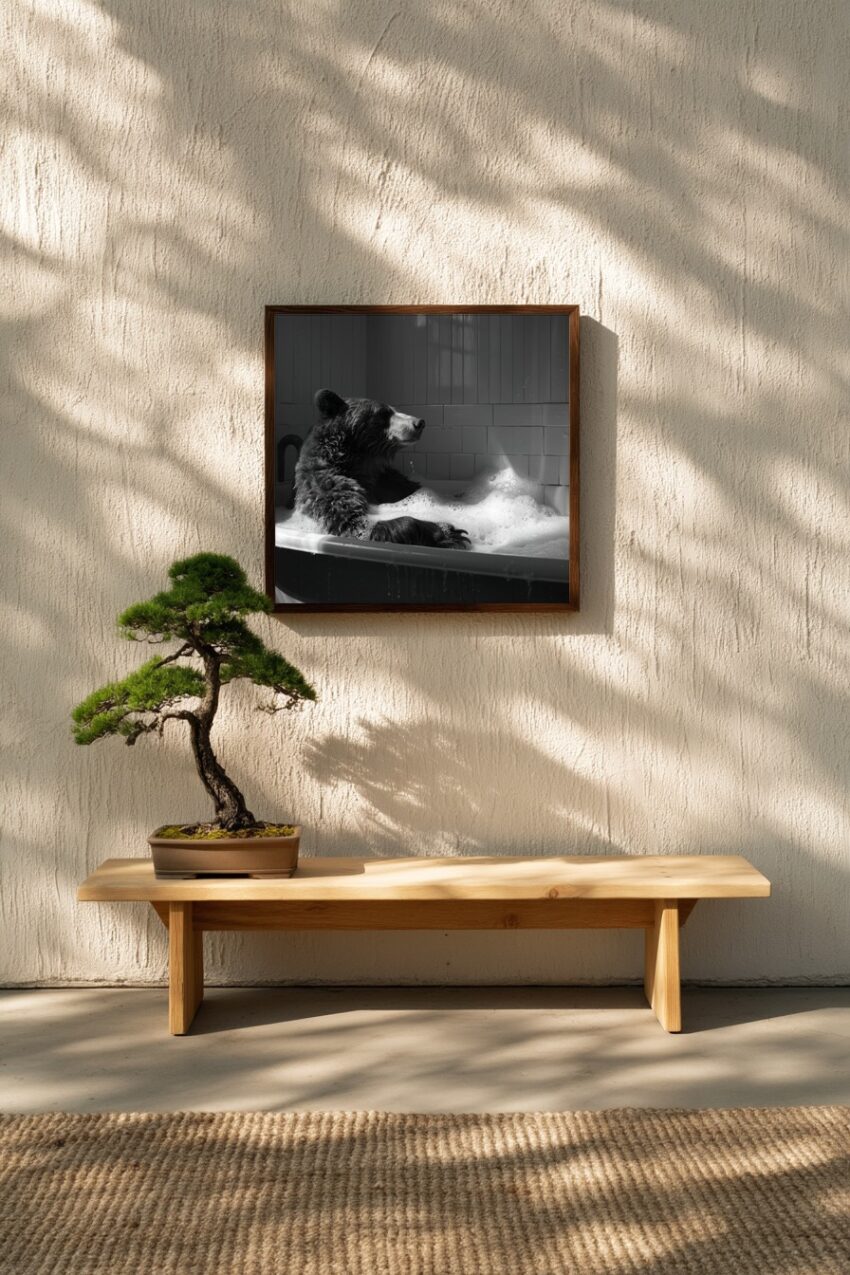 Fotografie Poster Bär Badewanne schwarz-weiß