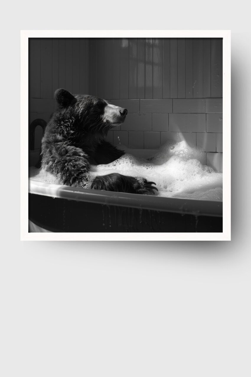 Fotografie Poster Bär Badewanne schwarz-weiß