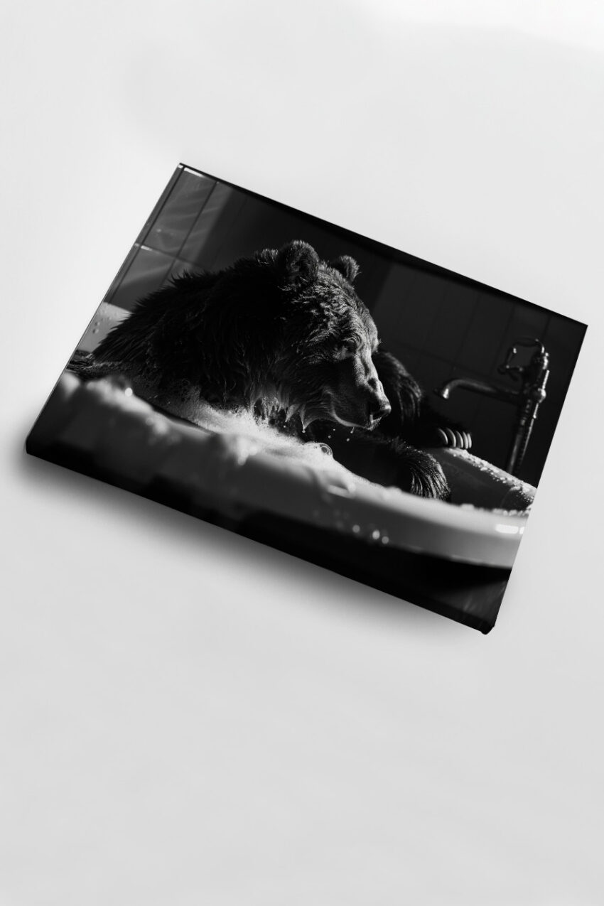 Fotografie Poster Bär Badewanne schwarz-weiß