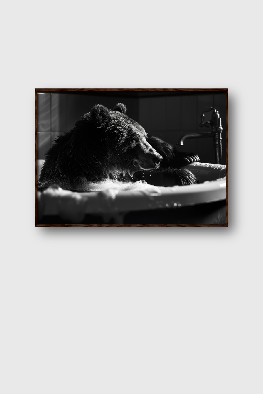 Fotografie Poster Bär Badewanne schwarz-weiß