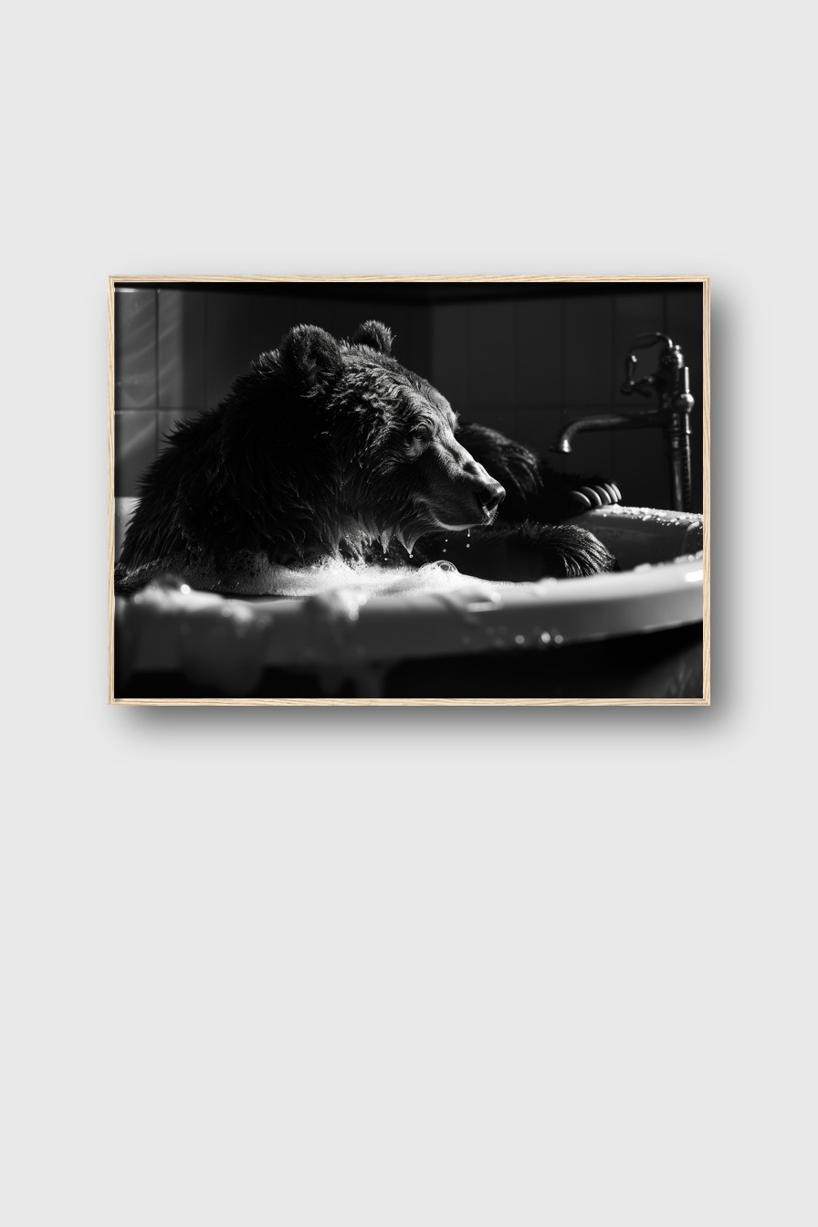 Fotografie Poster Bär Badewanne schwarz-weiß