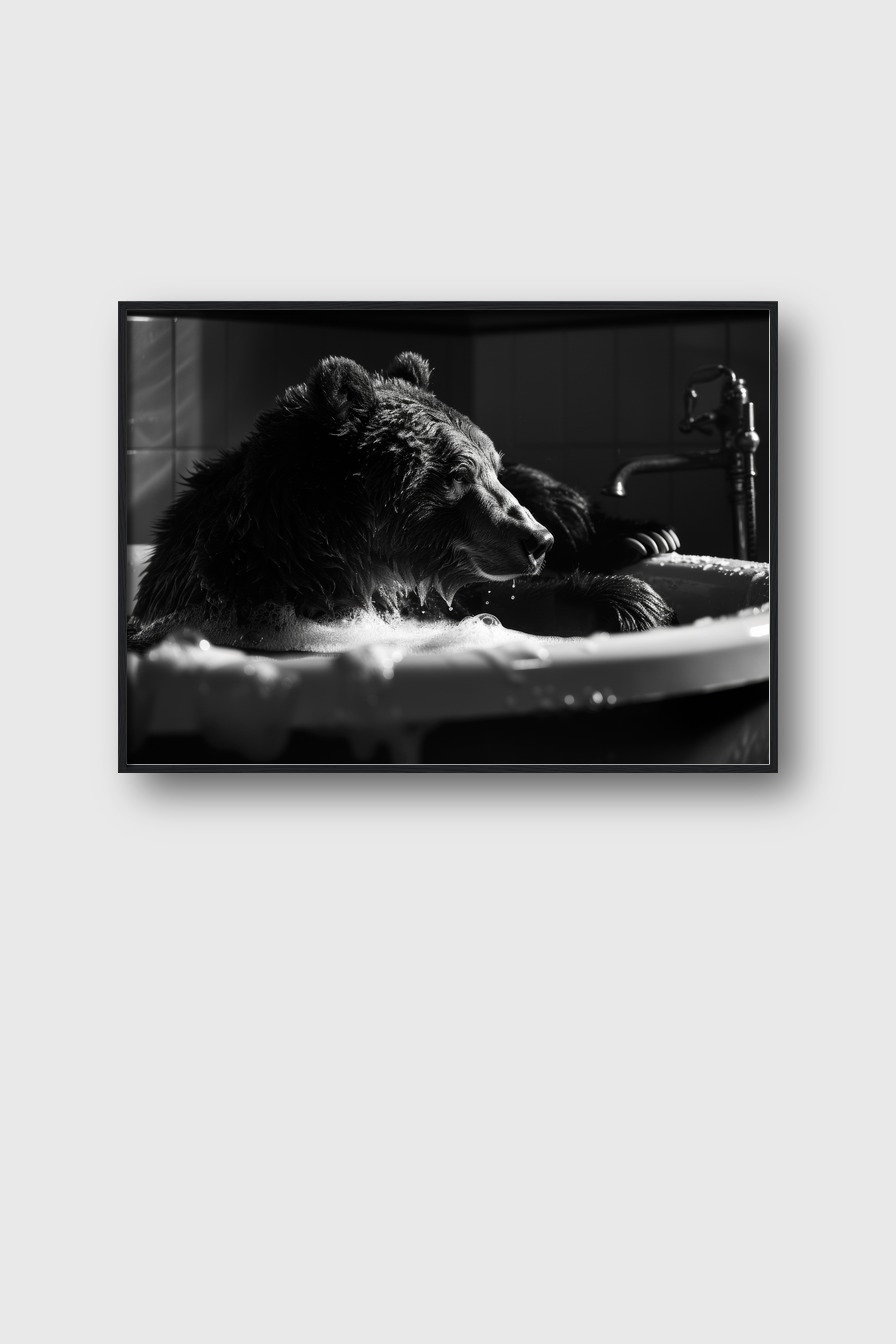 Fotografie Poster Bär Badewanne schwarz-weiß