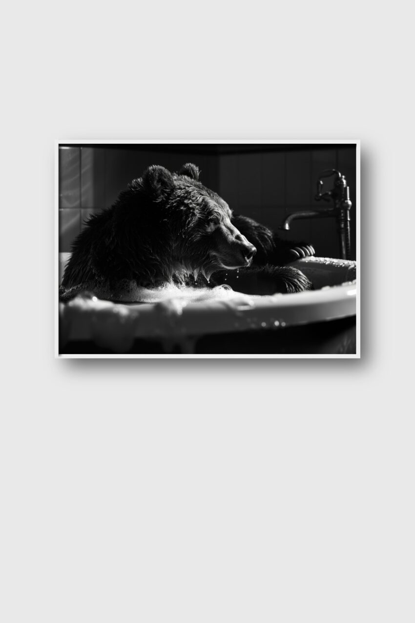 Fotografie Poster Bär Badewanne schwarz-weiß