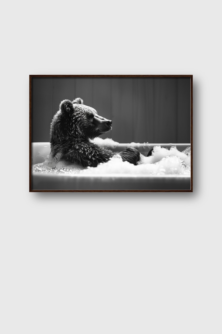 Fotografie Poster Bär Badewanne schwarz-weiß entspannt