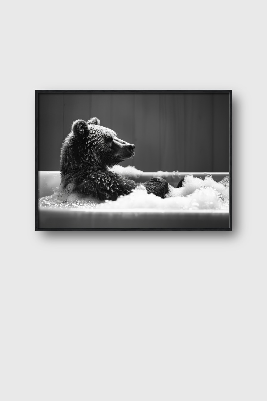 Fotografie Poster Bär Badewanne schwarz-weiß entspannt