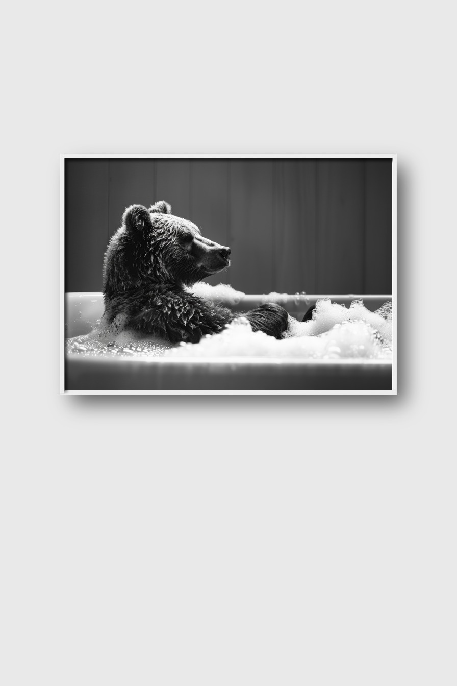 Fotografie Poster Bär Badewanne schwarz-weiß entspannt