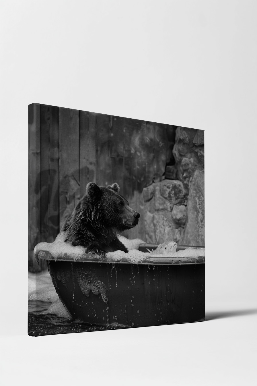 Fotografie Poster Bär Badewanne schwarz-weiß
