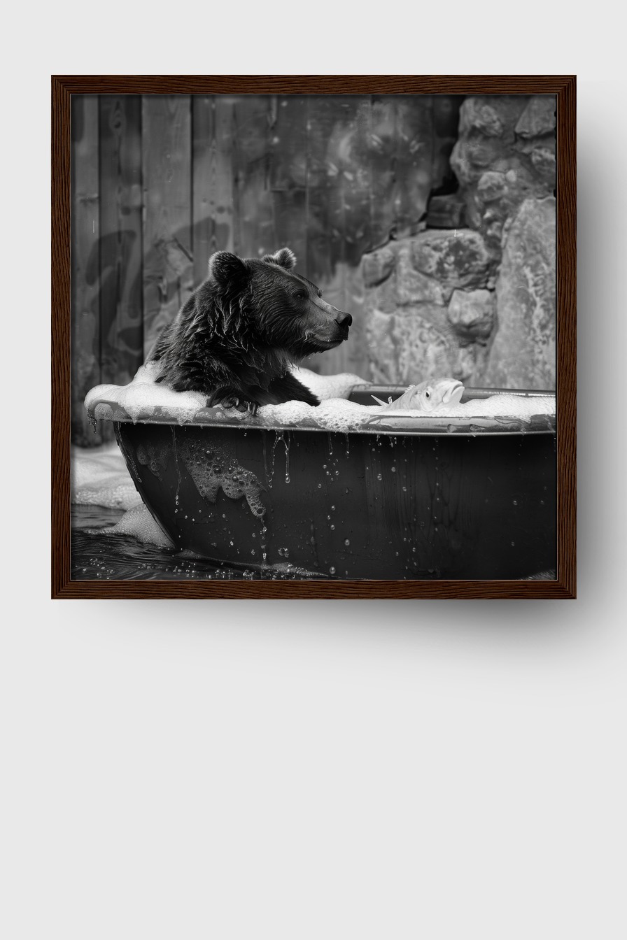 Fotografie Poster Bär Badewanne schwarz-weiß