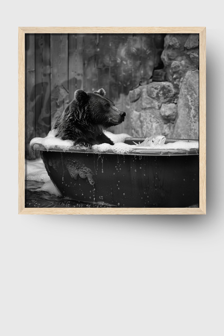 Fotografie Poster Bär Badewanne schwarz-weiß