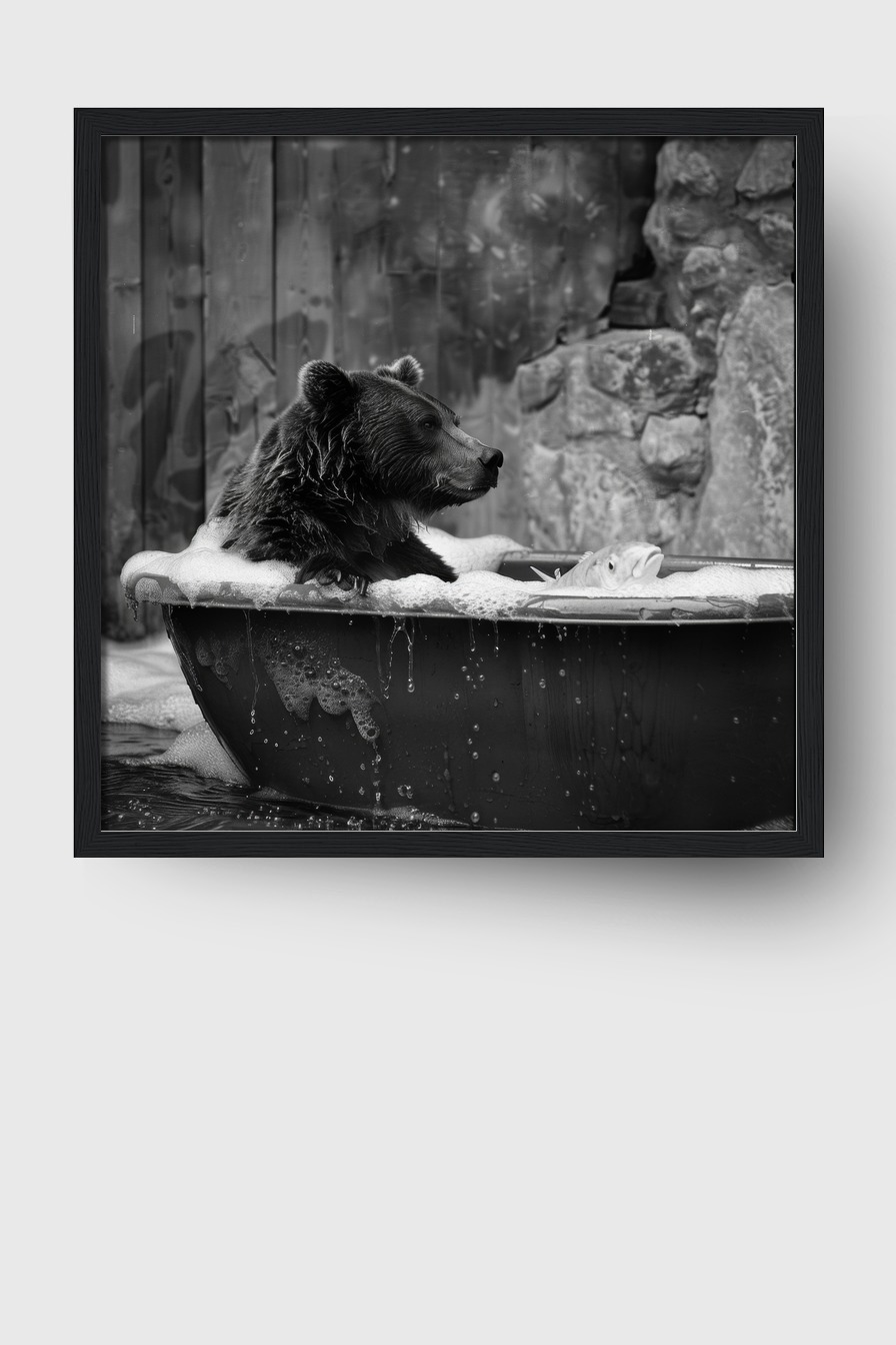 Fotografie Poster Bär Badewanne schwarz-weiß