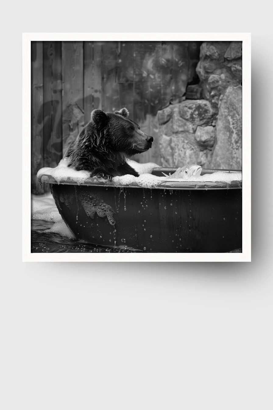 Fotografie Poster Bär Badewanne schwarz-weiß