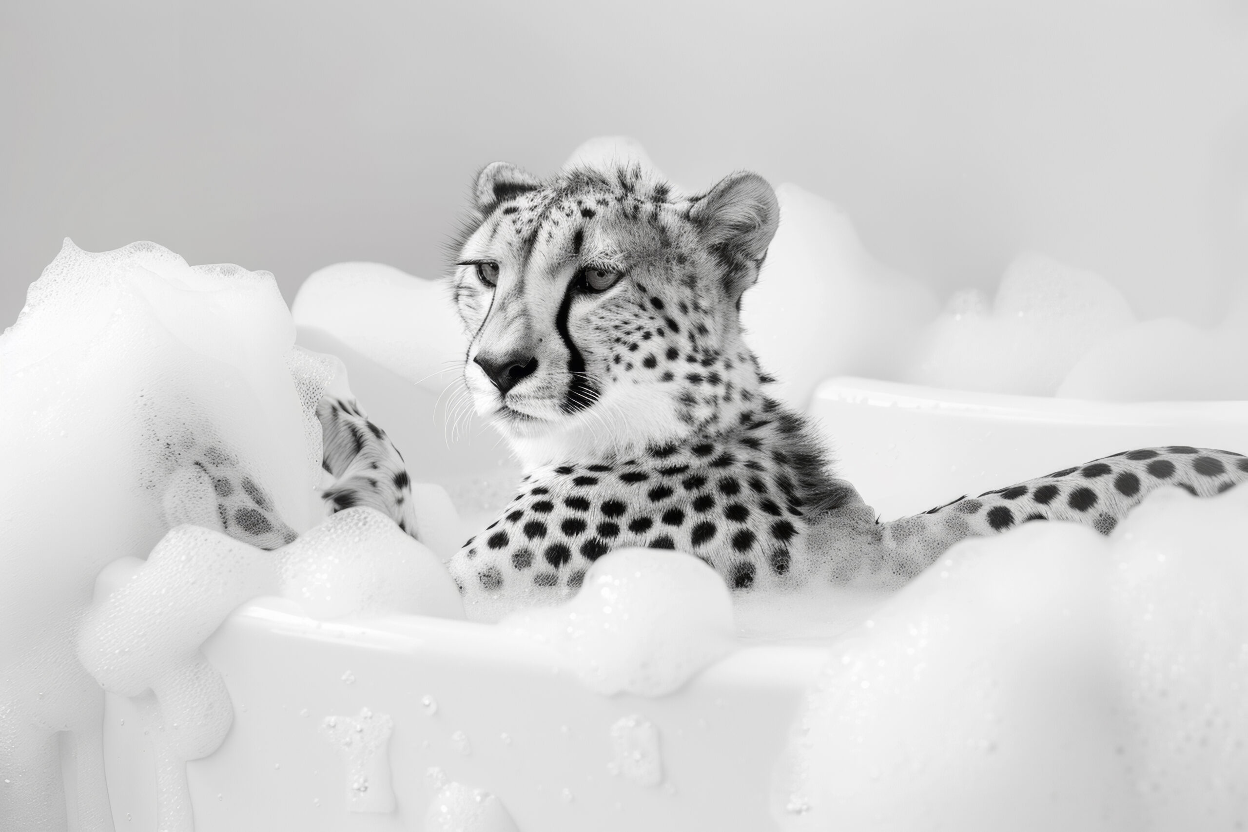 Fotografie Poster Gepard Badewanne schwarz-weiß
