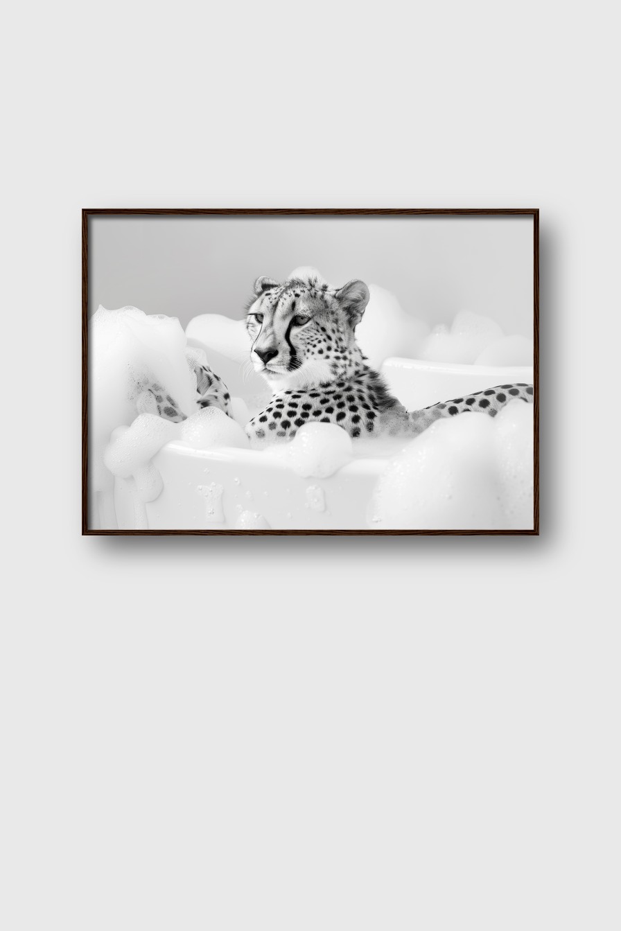 Fotografie Poster Gepard Badewanne schwarz-weiß