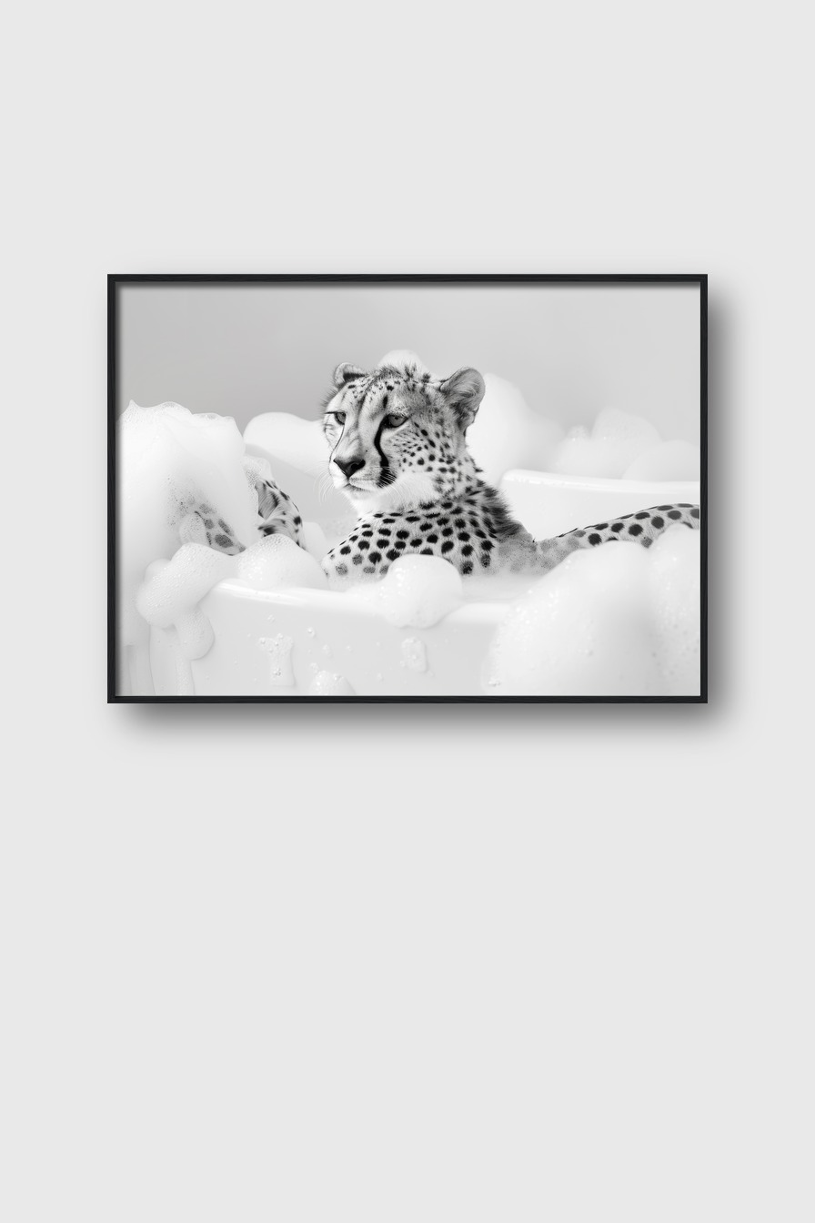 Fotografie Poster Gepard Badewanne schwarz-weiß