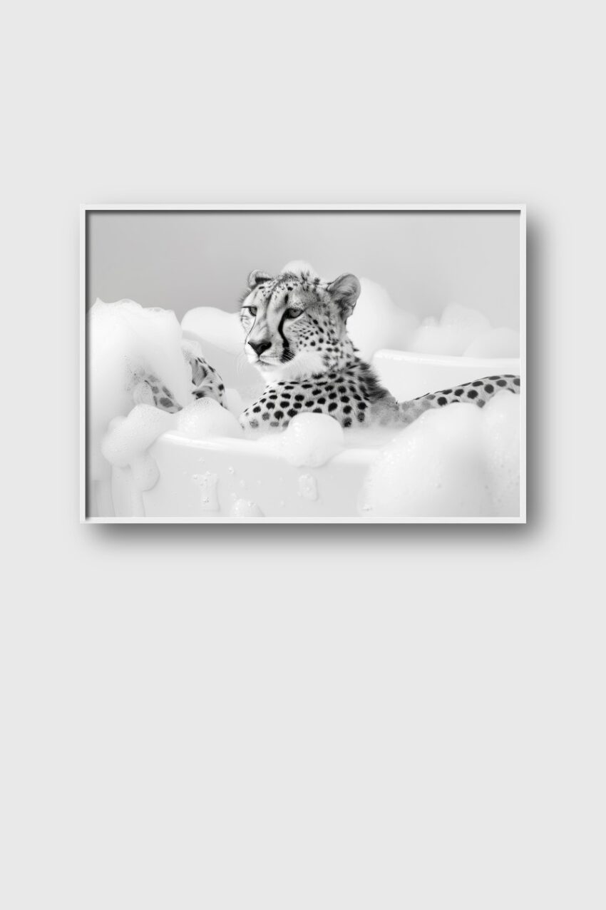 Fotografie Poster Gepard Badewanne schwarz-weiß