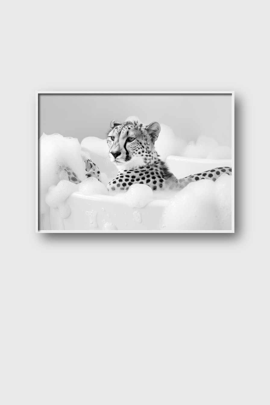 Fotografie Poster Gepard Badewanne schwarz-weiß