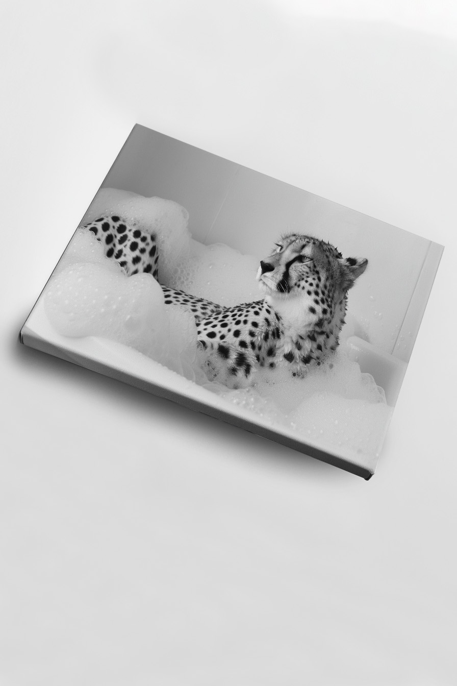 Fotografie Poster Gepard Badewanne schwarz-weiß