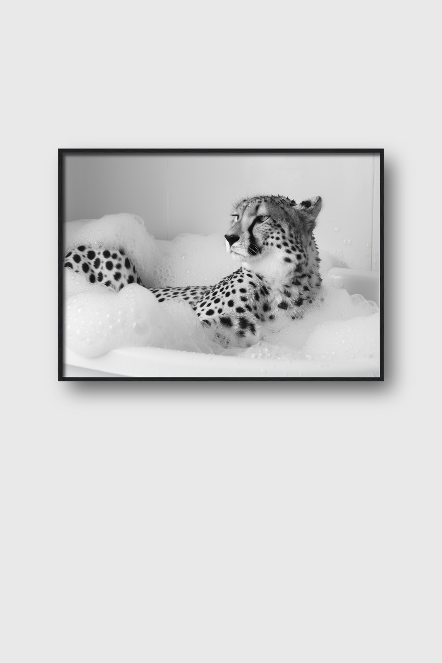 Fotografie Poster Gepard Badewanne schwarz-weiß