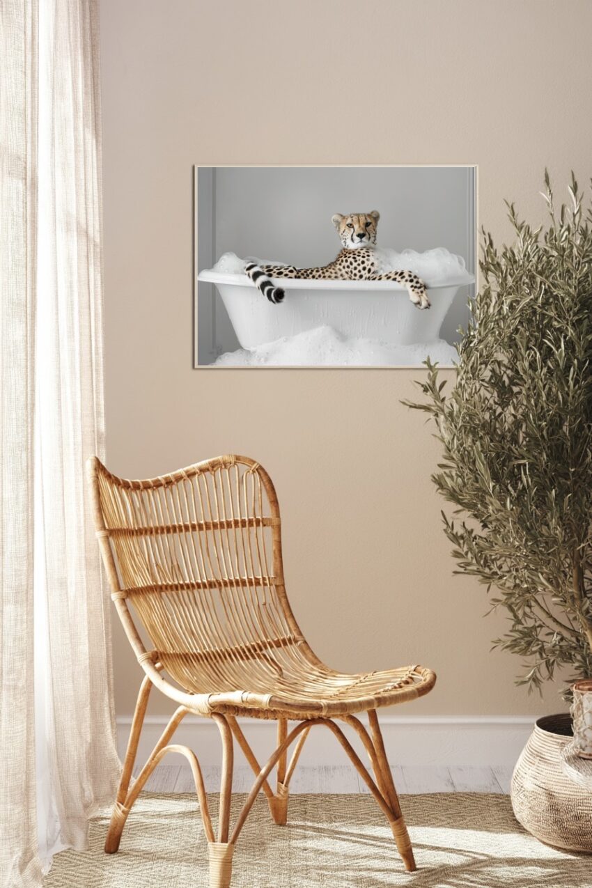 Fotografie Poster Gepard Badewanne sauber weiß