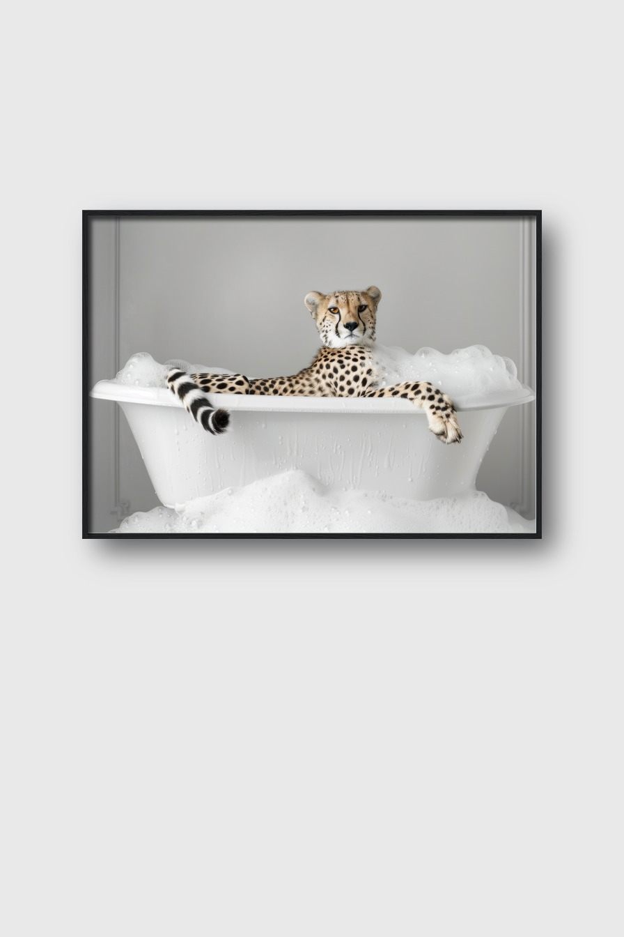 Fotografie Poster Gepard Badewanne sauber weiß
