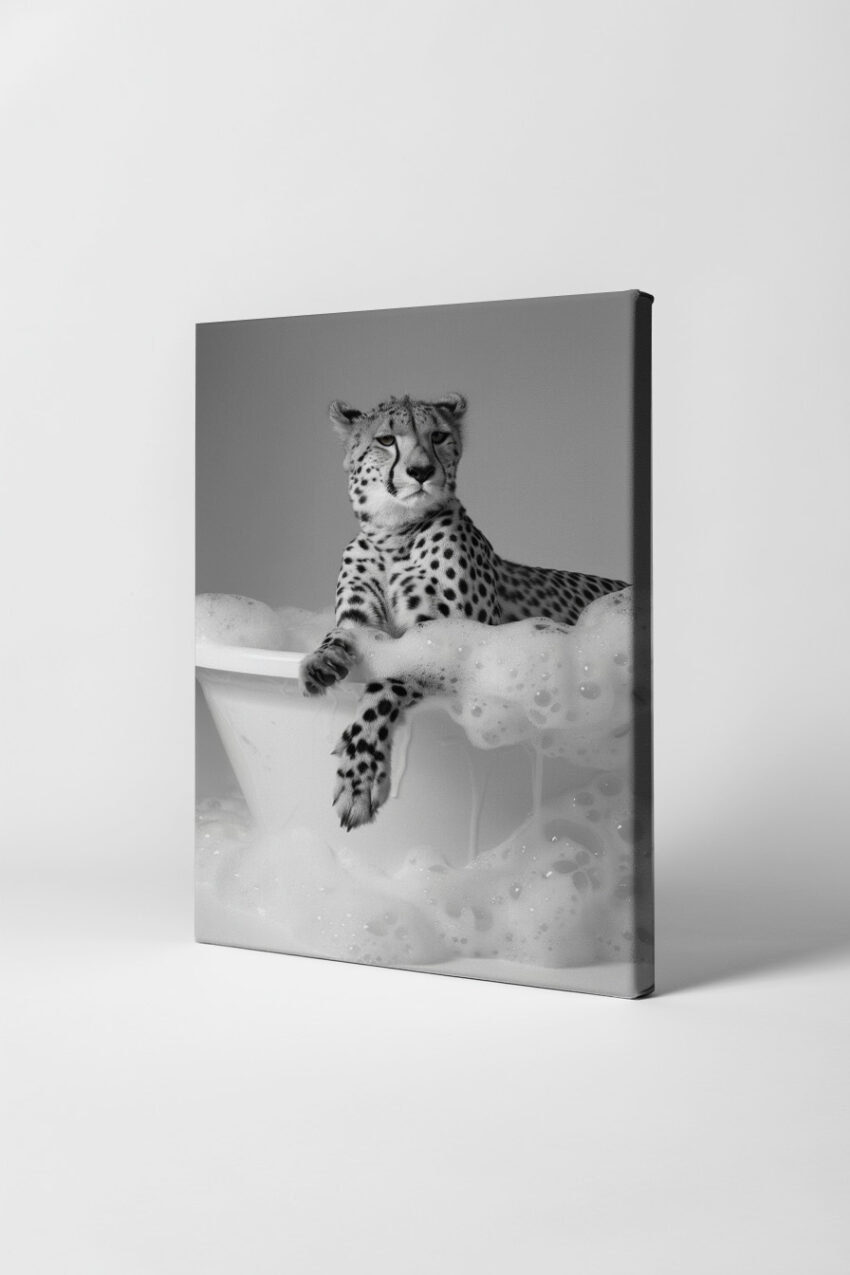 Fotografie Poster Gepard Badewanne schwarz-weiß Tierportrait