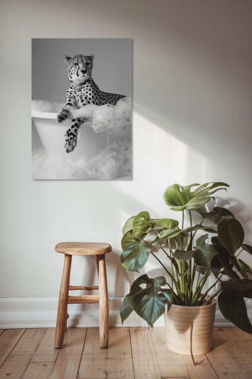 Fotografie Poster Gepard Badewanne schwarz-weiß Tierportrait