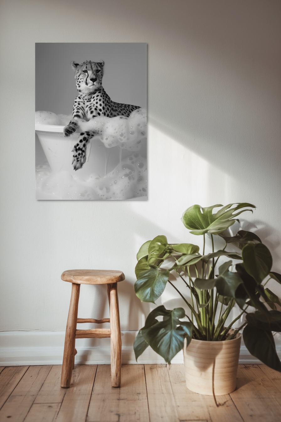 Fotografie Poster Gepard Badewanne schwarz-weiß Tierportrait
