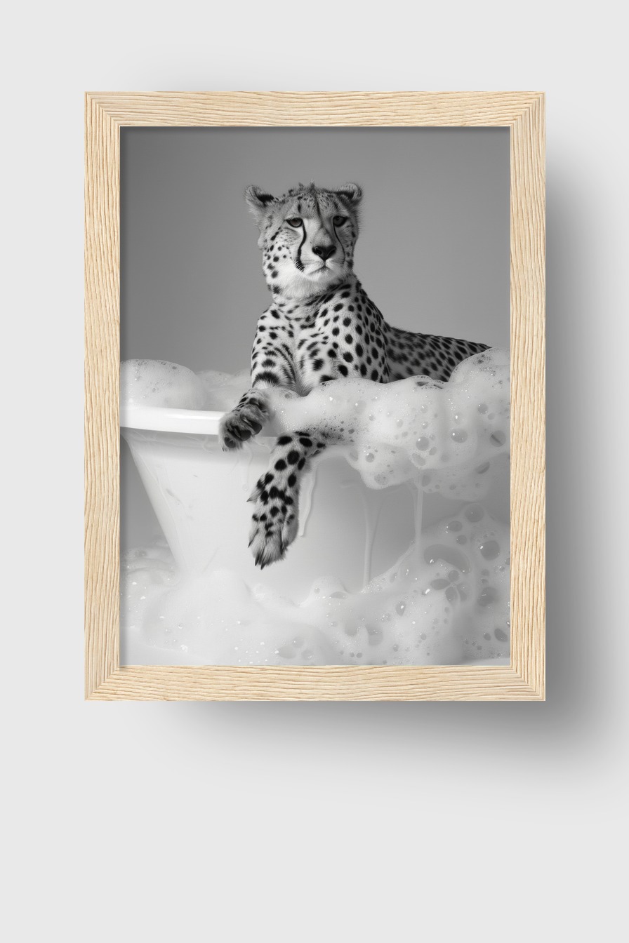 Fotografie Poster Gepard Badewanne schwarz-weiß Tierportrait