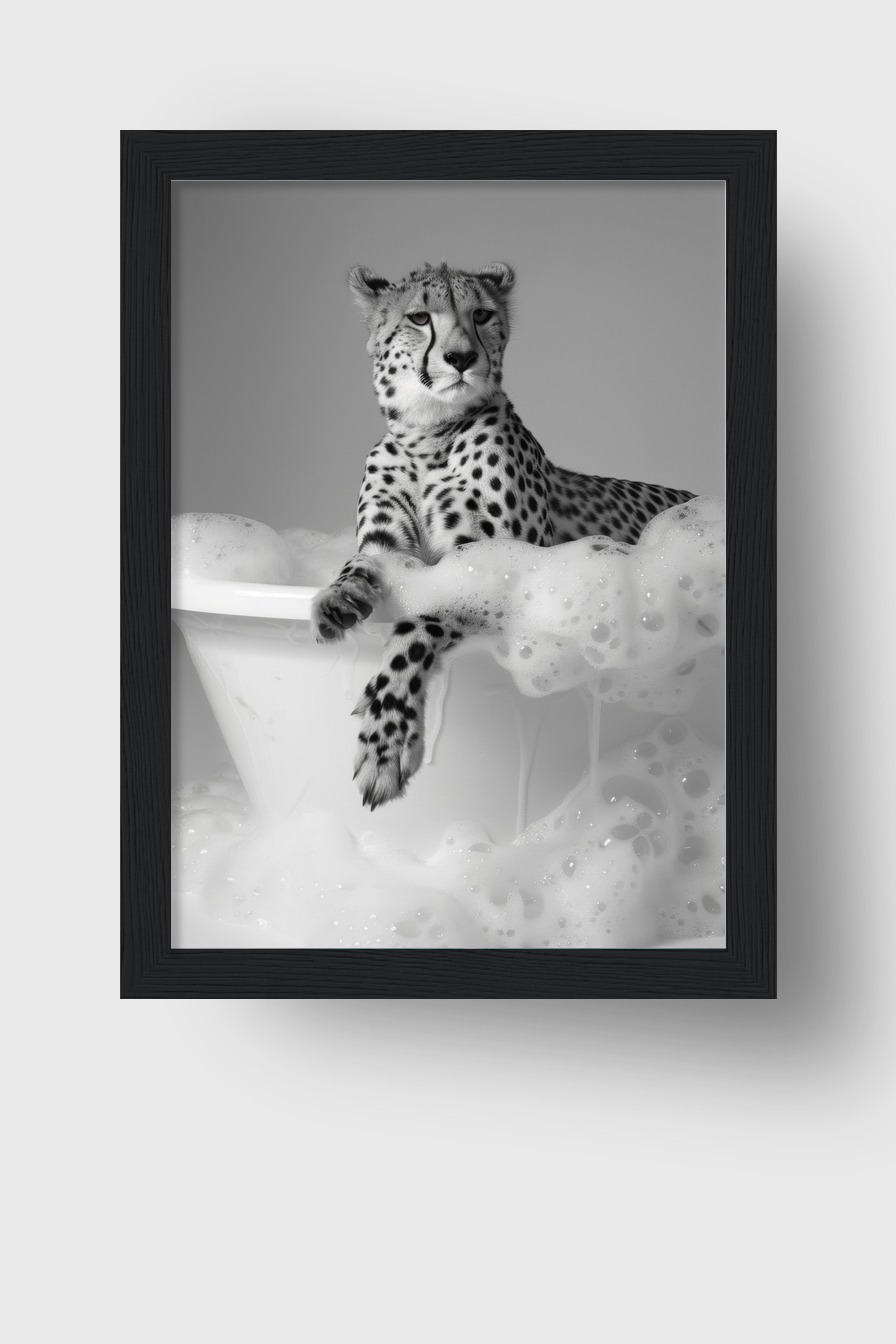 Fotografie Poster Gepard Badewanne schwarz-weiß Tierportrait