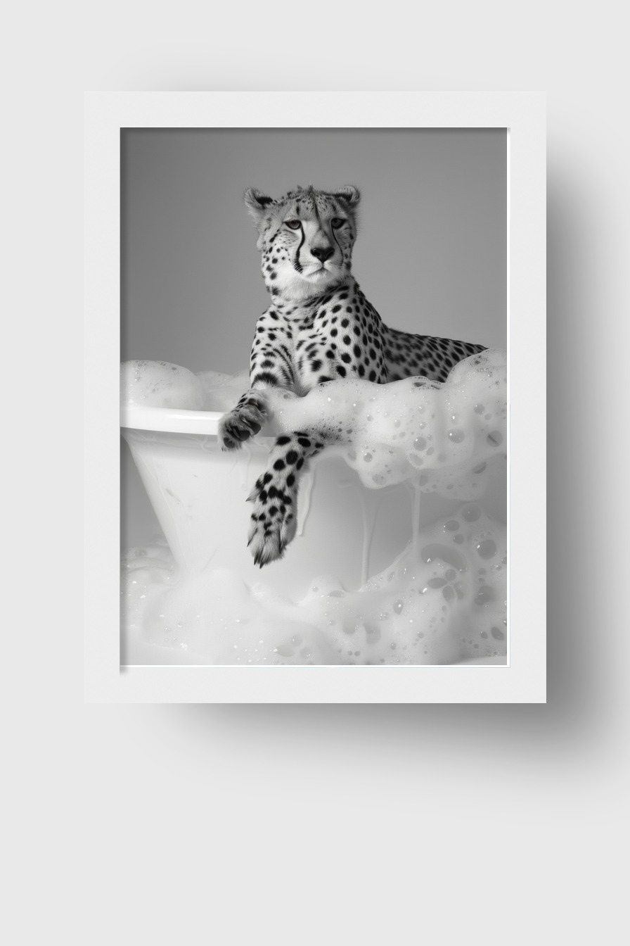 Fotografie Poster Gepard Badewanne schwarz-weiß Tierportrait
