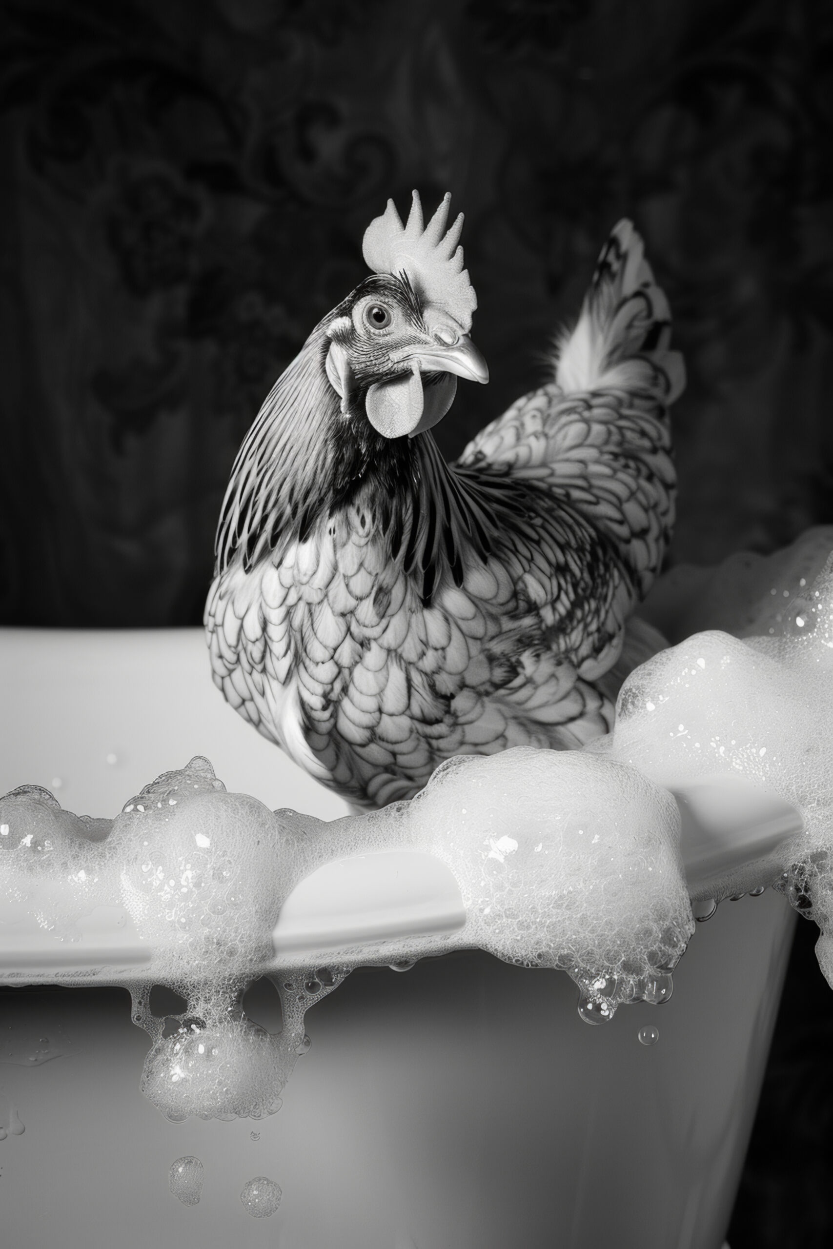 Fotografie Poster Huhn Badewanne schwarz-weiß