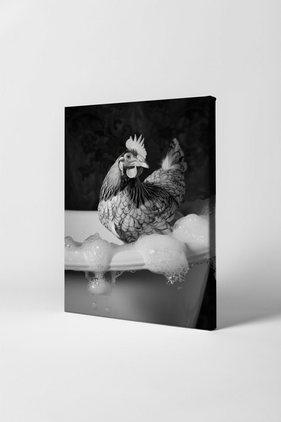 Fotografie Poster Huhn Badewanne schwarz-weiß