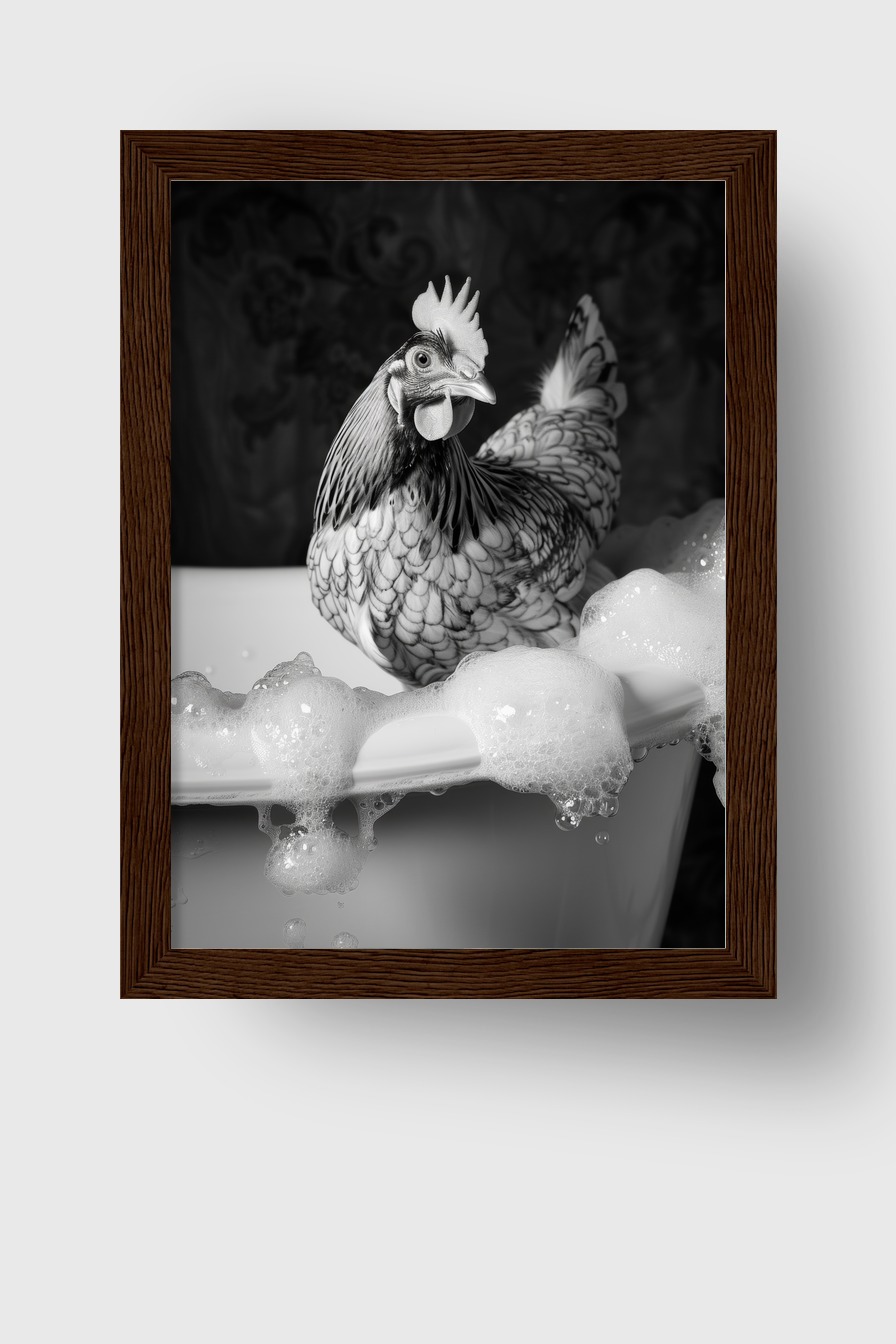 Fotografie Poster Huhn Badewanne schwarz-weiß