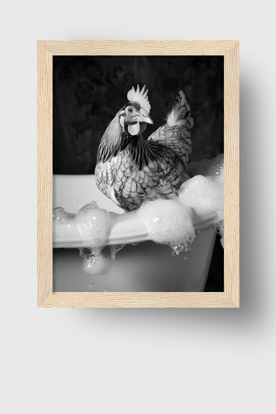 Fotografie Poster Huhn Badewanne schwarz-weiß