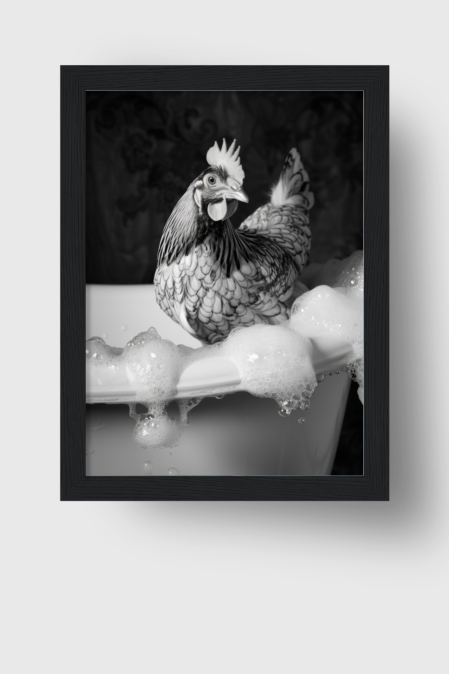 Fotografie Poster Huhn Badewanne schwarz-weiß