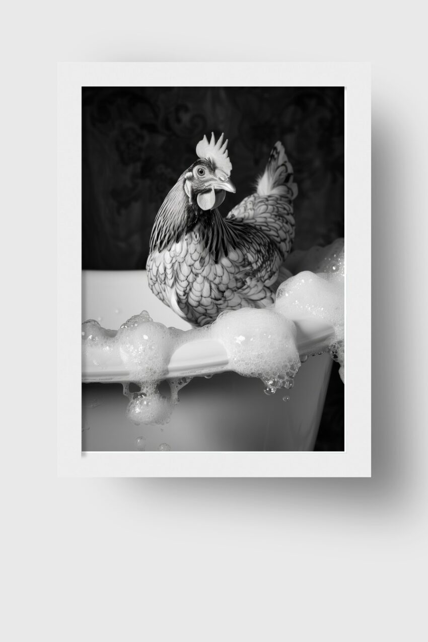 Fotografie Poster Huhn Badewanne schwarz-weiß