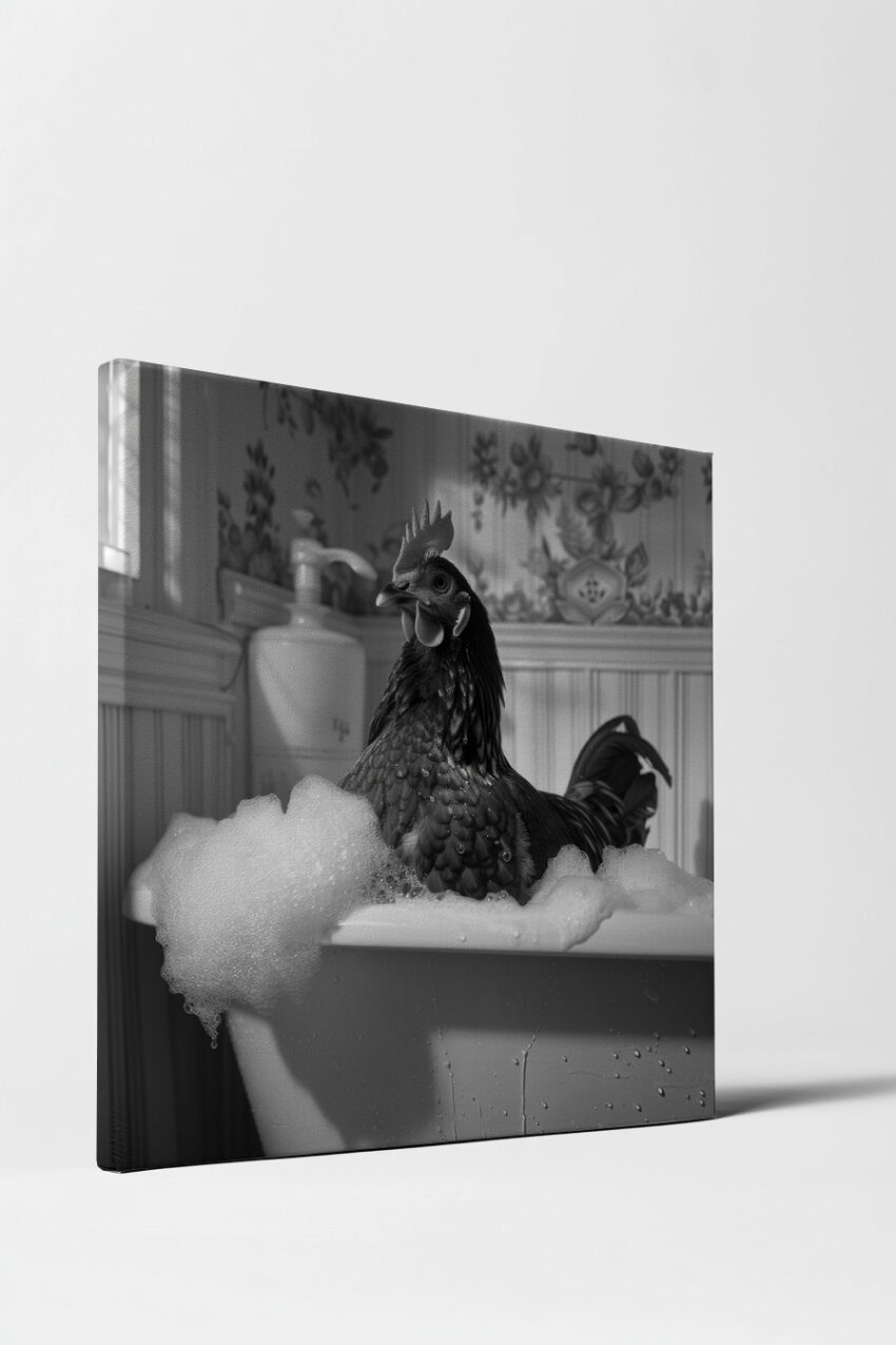 Fotografie Poster Huhn Badewanne schwarz-weiß