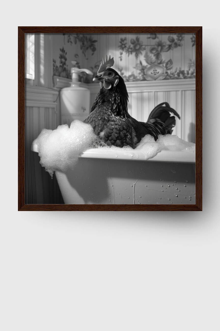 Fotografie Poster Huhn Badewanne schwarz-weiß
