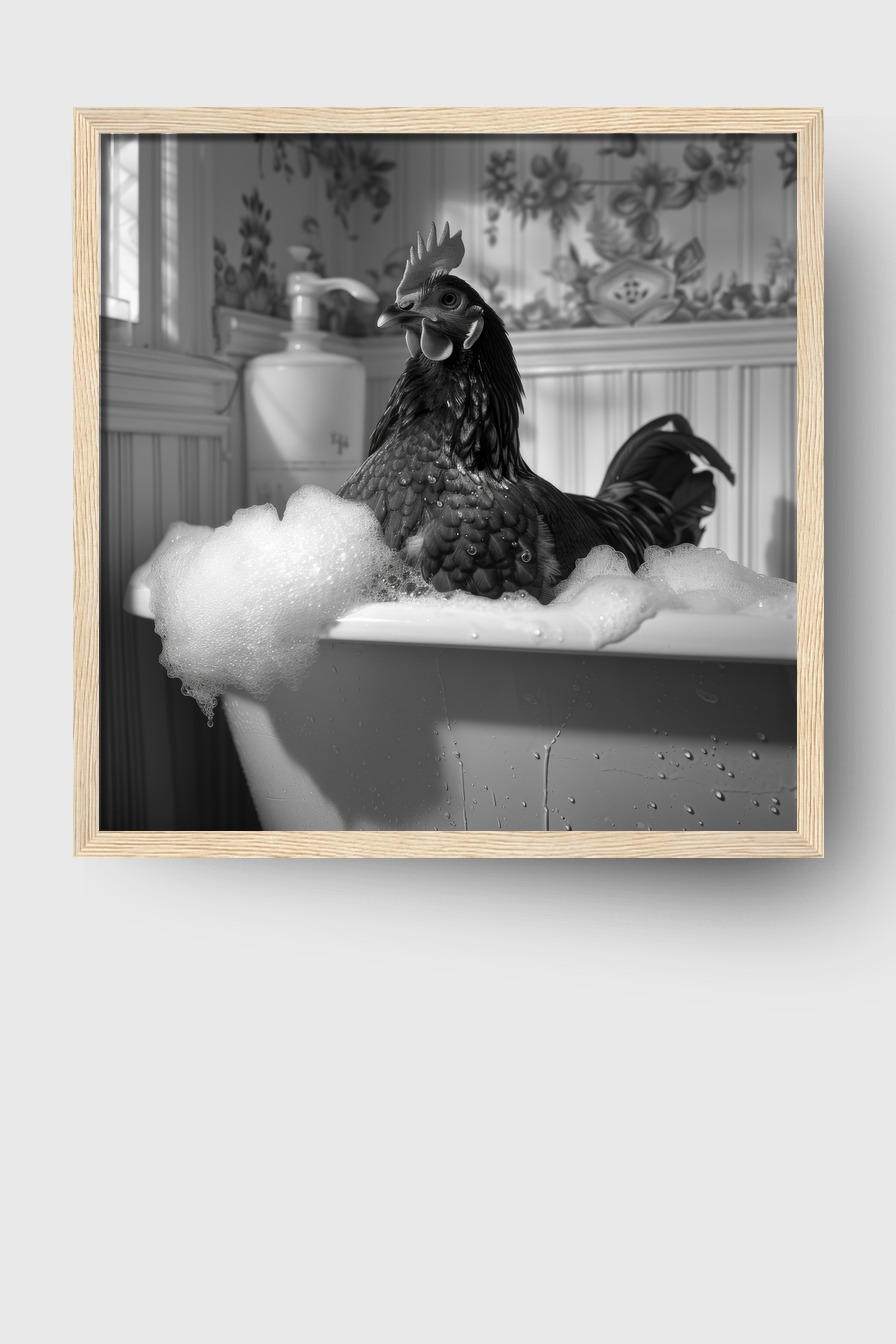 Fotografie Poster Huhn Badewanne schwarz-weiß