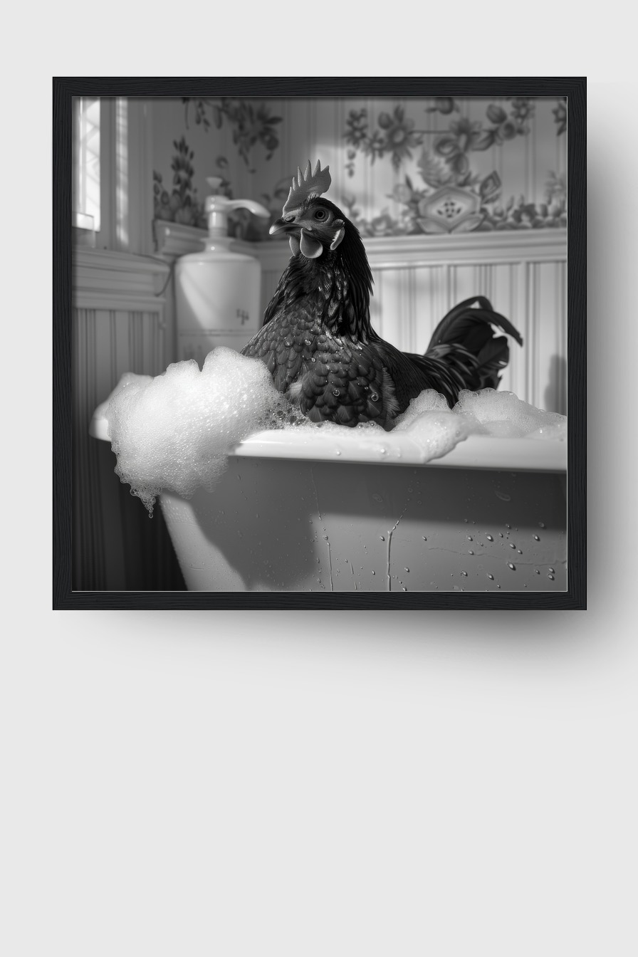 Fotografie Poster Huhn Badewanne schwarz-weiß