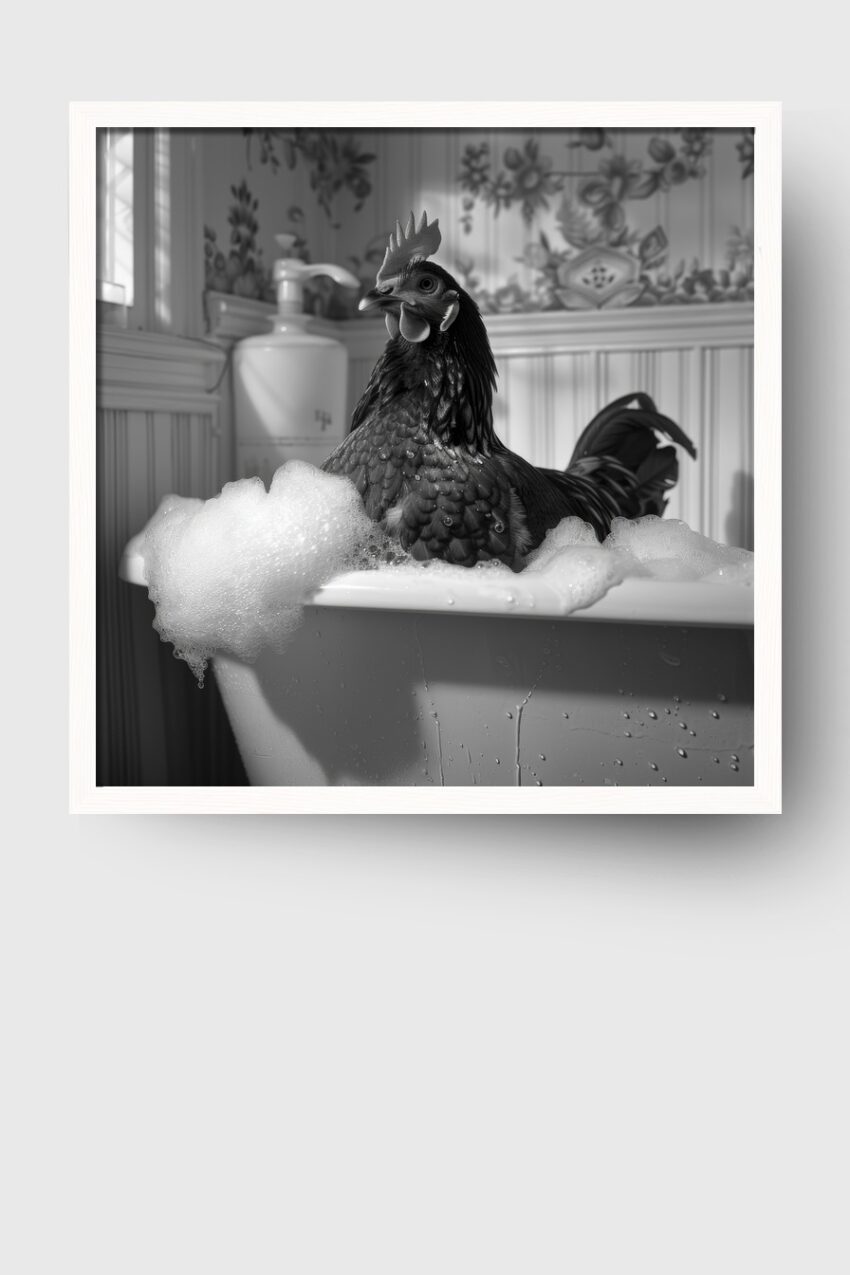 Fotografie Poster Huhn Badewanne schwarz-weiß
