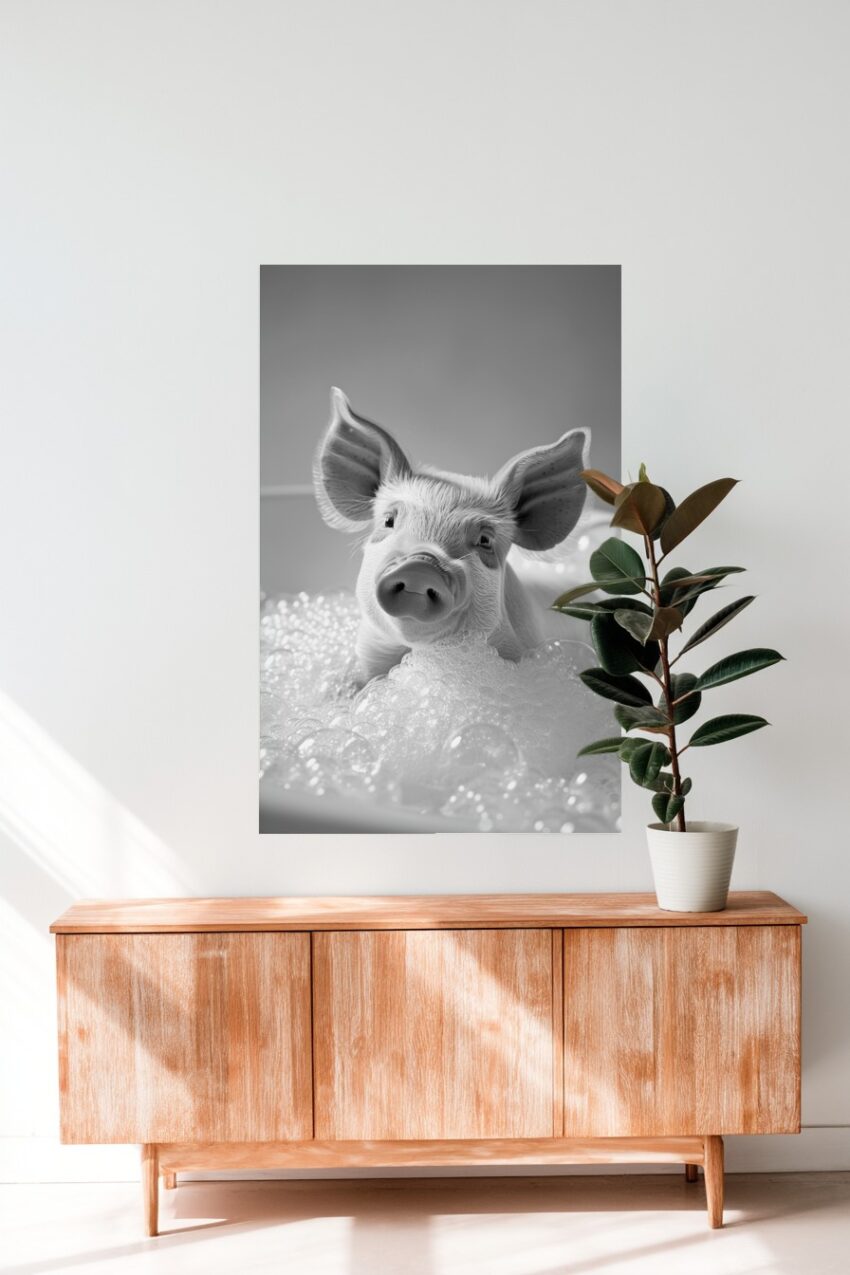 Fotografie Poster Schwein Ferkel Nahaufnahme schwarz-weiß