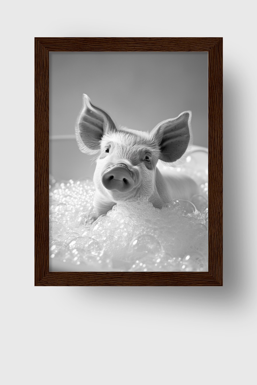 Fotografie Poster Schwein Ferkel Nahaufnahme schwarz-weiß