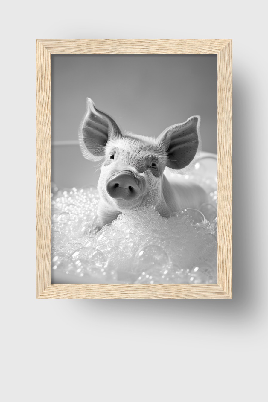 Fotografie Poster Schwein Ferkel Nahaufnahme schwarz-weiß