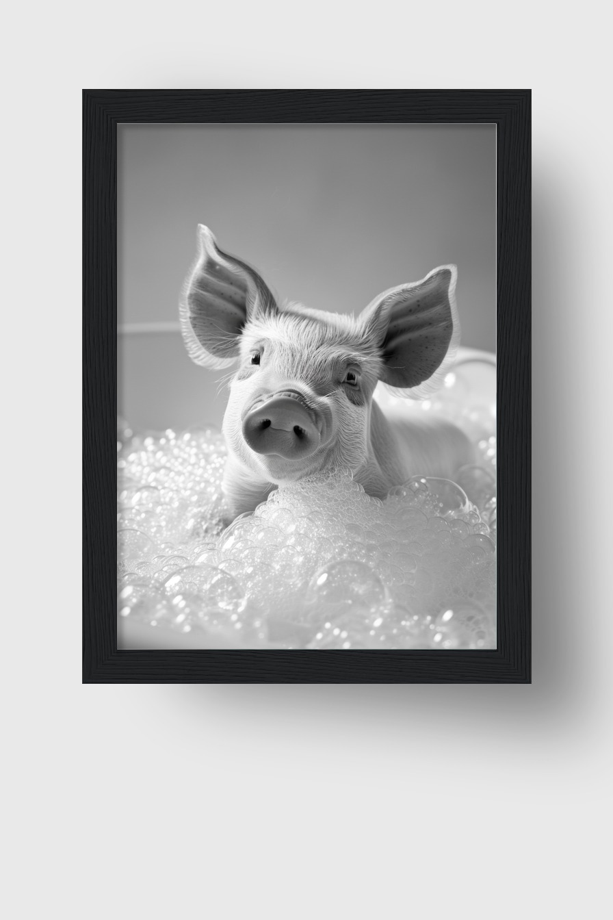 Fotografie Poster Schwein Ferkel Nahaufnahme schwarz-weiß