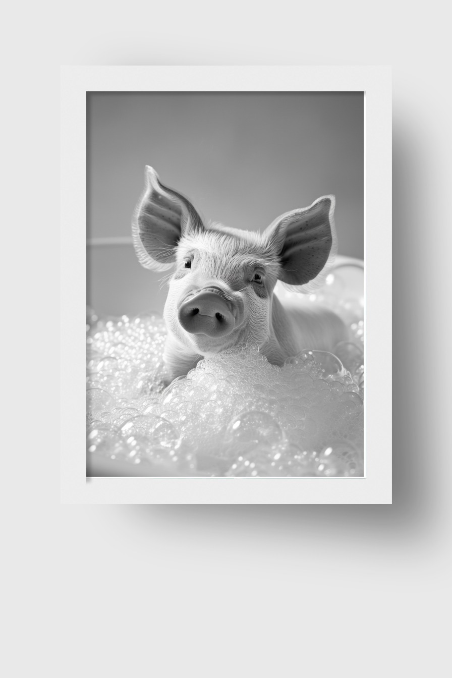 Fotografie Poster Schwein Ferkel Nahaufnahme schwarz-weiß