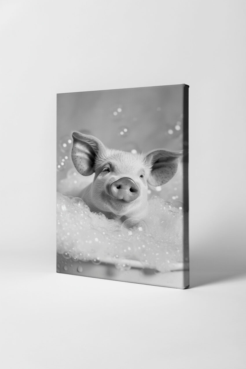 Fotografie Poster Schwein Badewanne Schaumbad schwarz-weiß